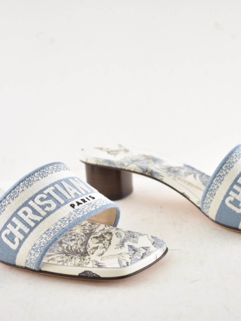 Christian Dior Dway Heeled Slide Blue White TDJ Palms Logo Heel Sandal 41 - Picture 5 of 8